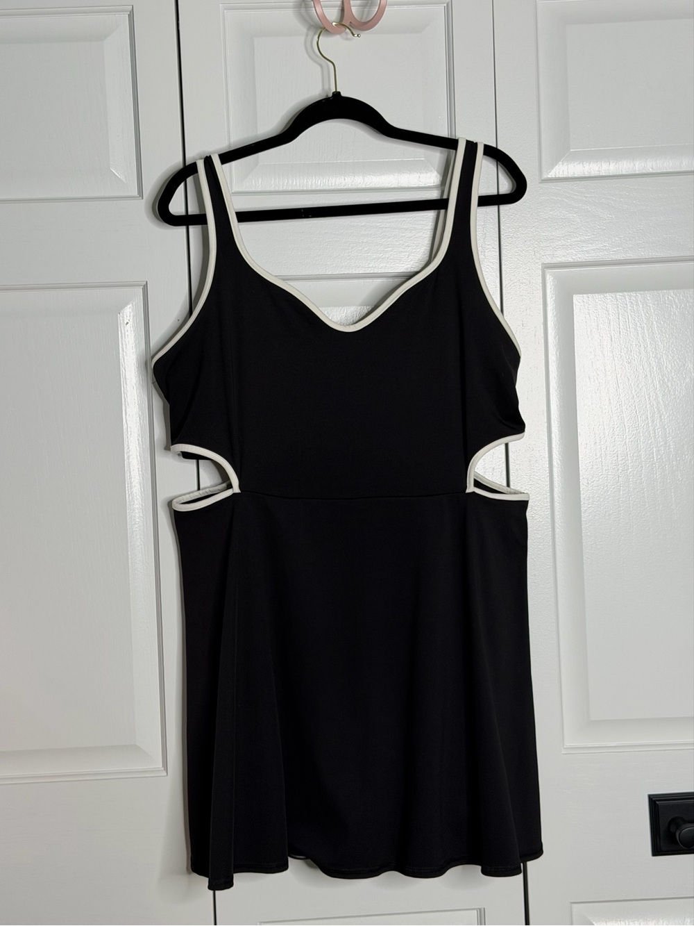 Old Navy Black Cutout Active Dress with White Trim | Built in shorts